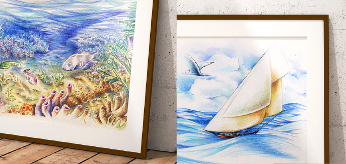 Tirage d'art grand format A3 et A2 avec l'océan, la mer, les bateaux, les nuages