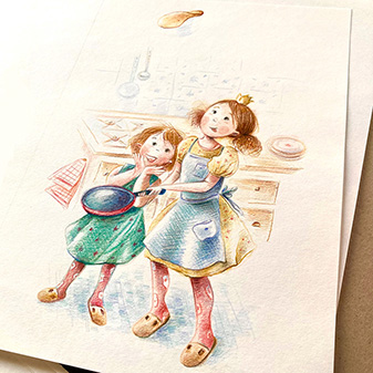 Dessin d'une fille mangeant une tarte